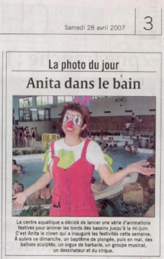 Article de presse Anita le Clown a la piscine de Charleville Mezieres