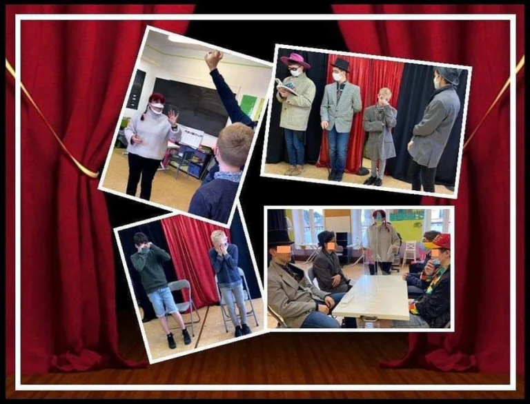 Montage photos d'un stage théâtre auprès d'Autistes. EPAJ Anita le Clown