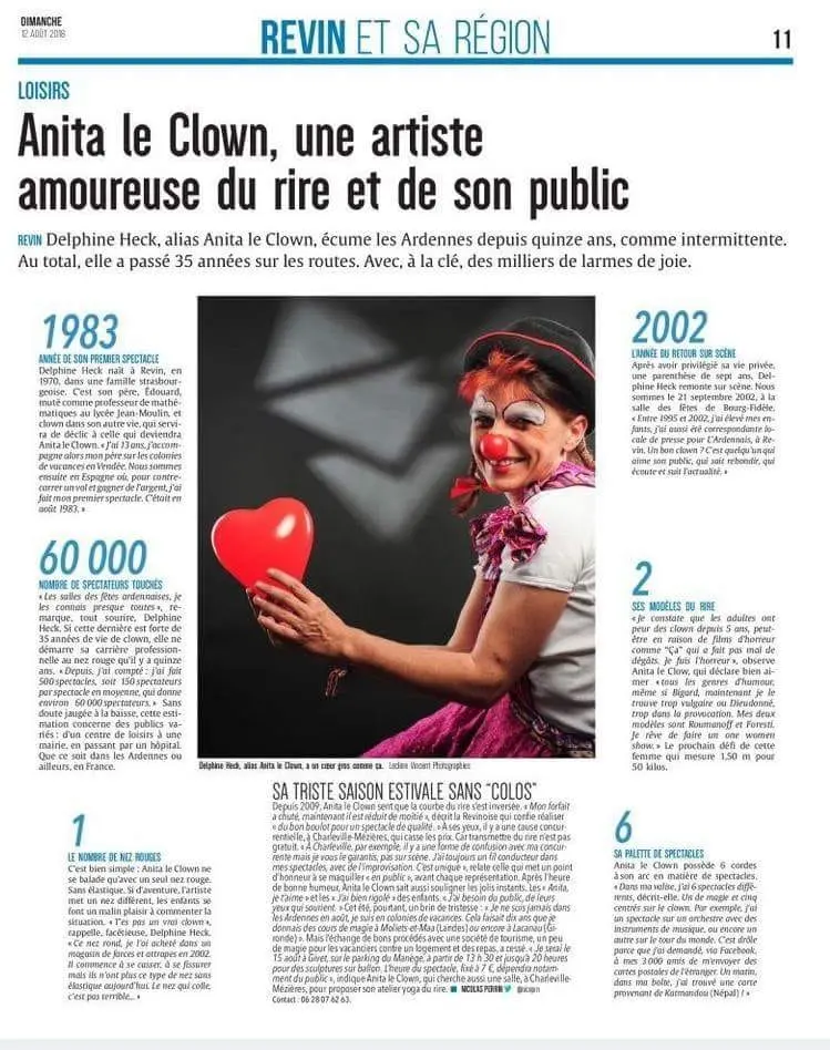 Article de presse Chiffres clés sur Anita le Clown