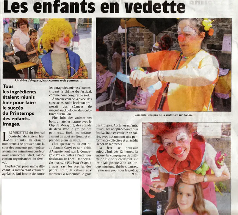 Article de Presse sur spectacle d'Anita le clown au Printemps des enfants