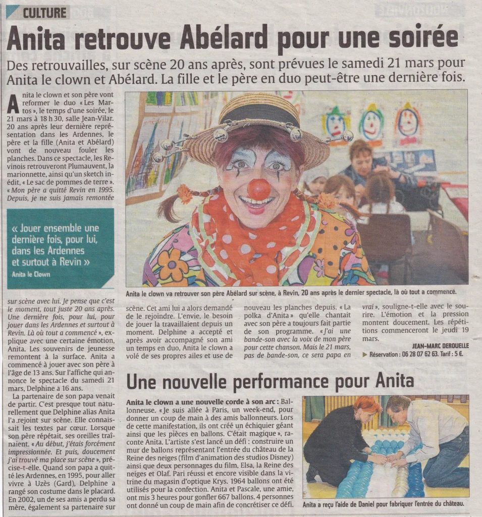 Article de Presse pour un spectacle d'Anita et Abélard. 20 ans après.