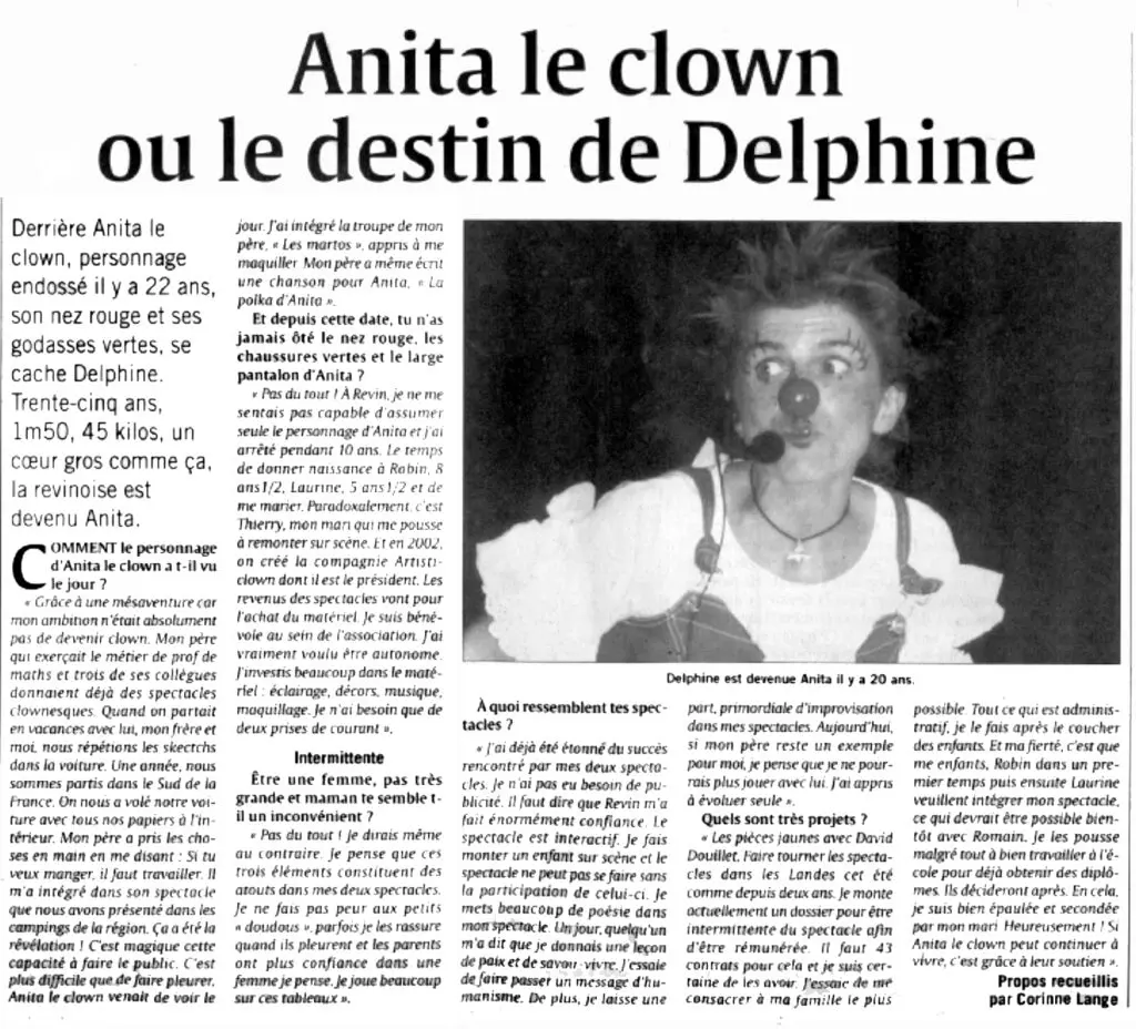 Article de presse sur la naissance d'Anita le clown
