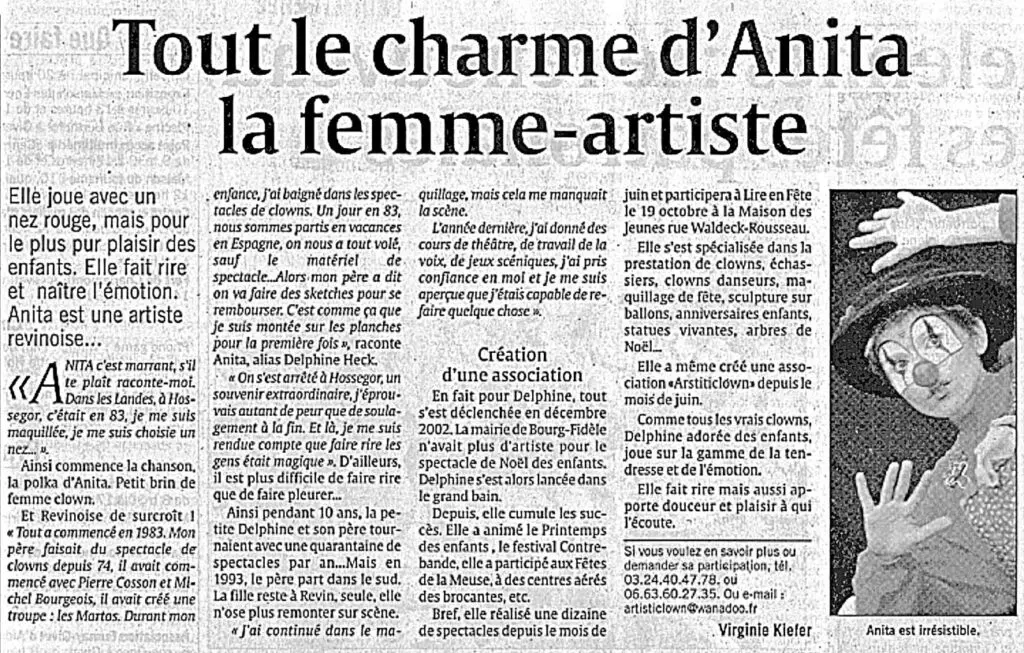 Article de presse 2003 sur le portrait d'Anita le clown