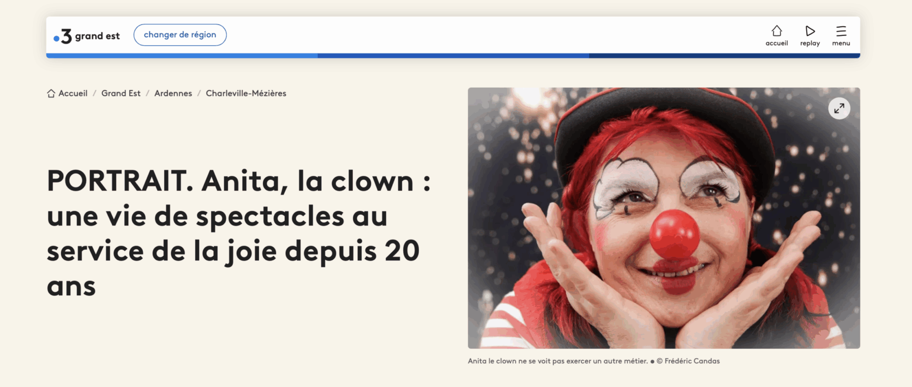 image clic pour article d'Anita le clown France 3
