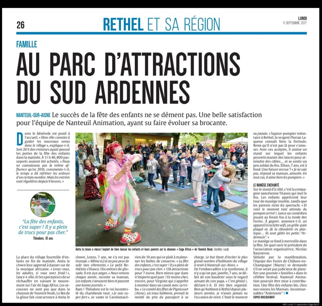 Article de presse Ardennais 2017 d'un spectacle d'Anita le Clown