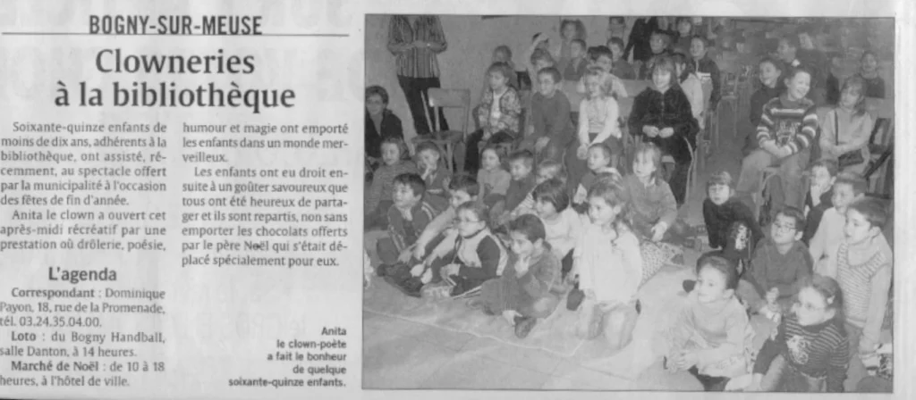 Article de presse d'un spectacle d'Anita le clown 2005